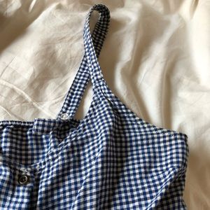 blue and white gingham romper